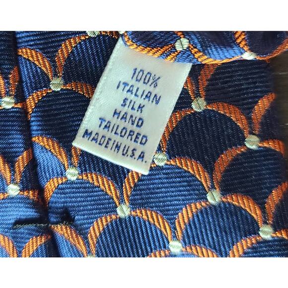 Paul Frederick blue orange scale print Italian silk tie - Picture 6 of 6